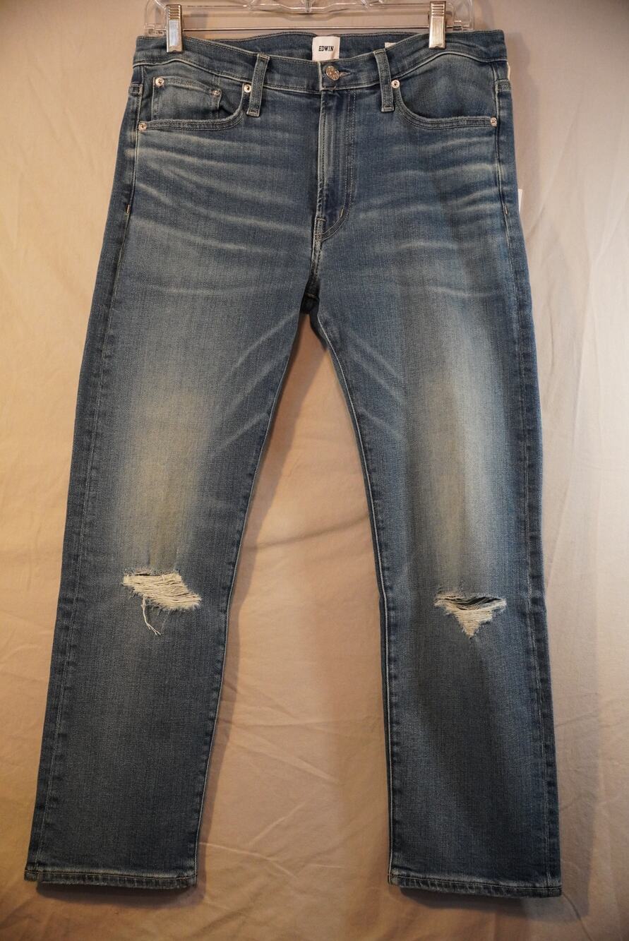 Edwin Elin Crop Straight Leg Jeans Size 29 NWT Norway Destructed Blue Distressed